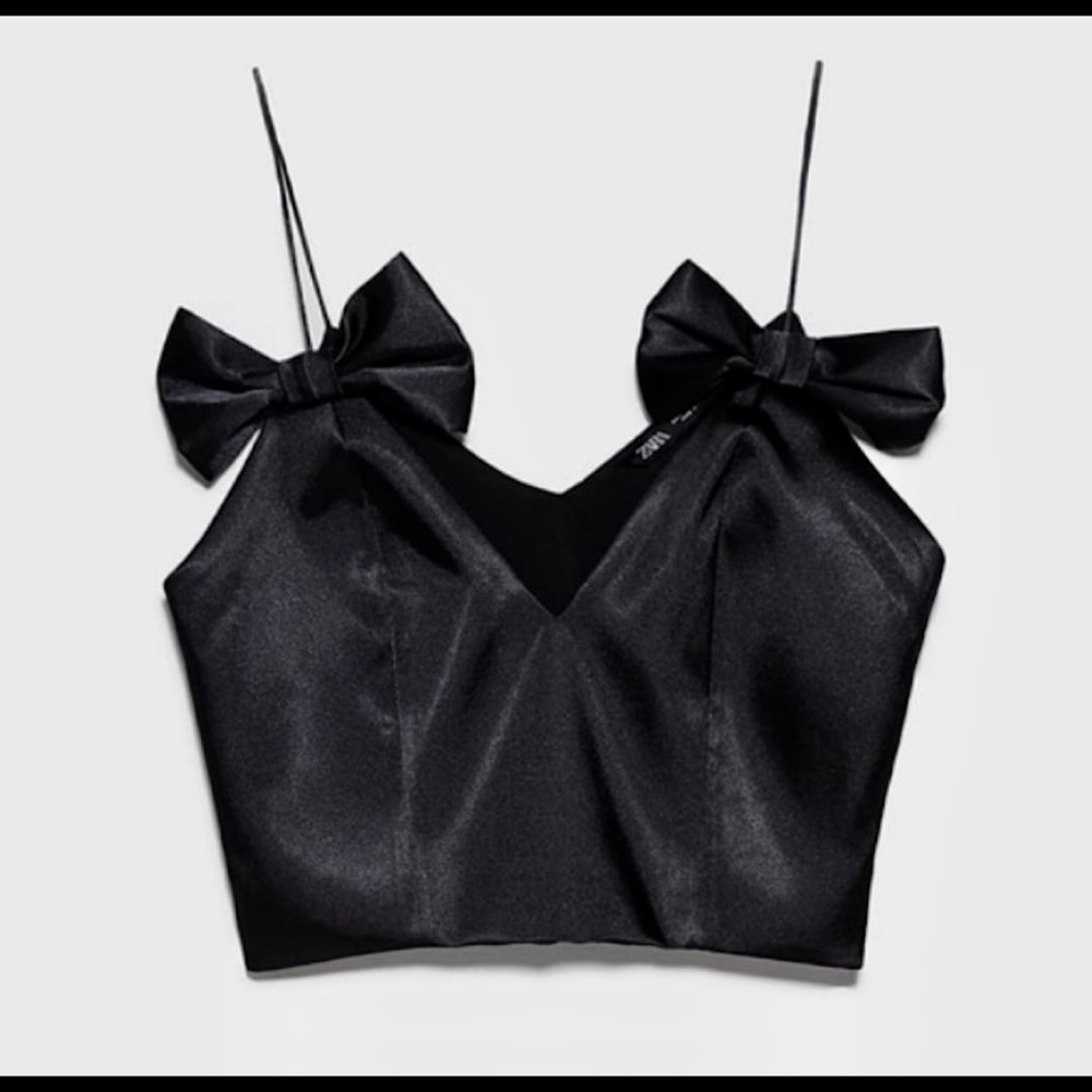 NWT ZARA black satin spaghetti strap top large - Picture 3 of 5